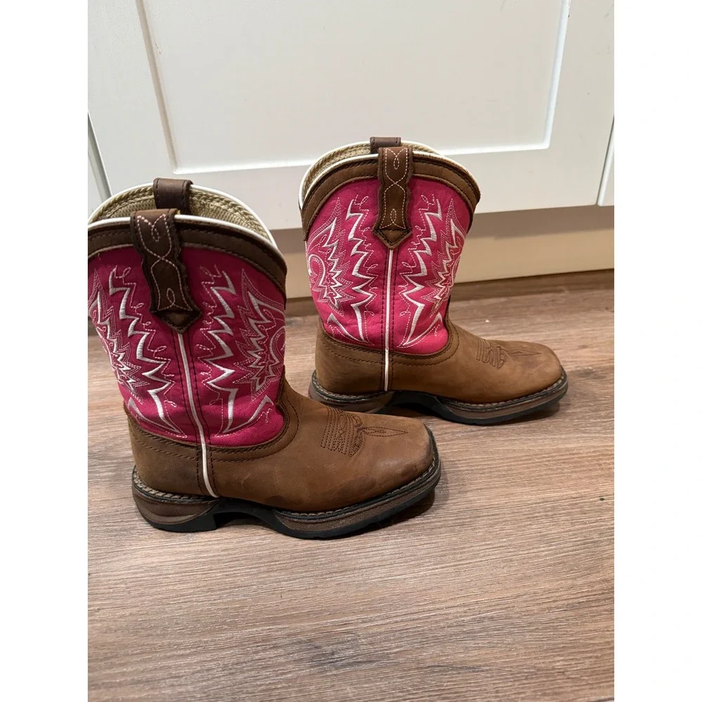 Durango Kids 8 Inch Pink and Tan Western Pull On Cowboy Boots DWBT093 Size 12.5M